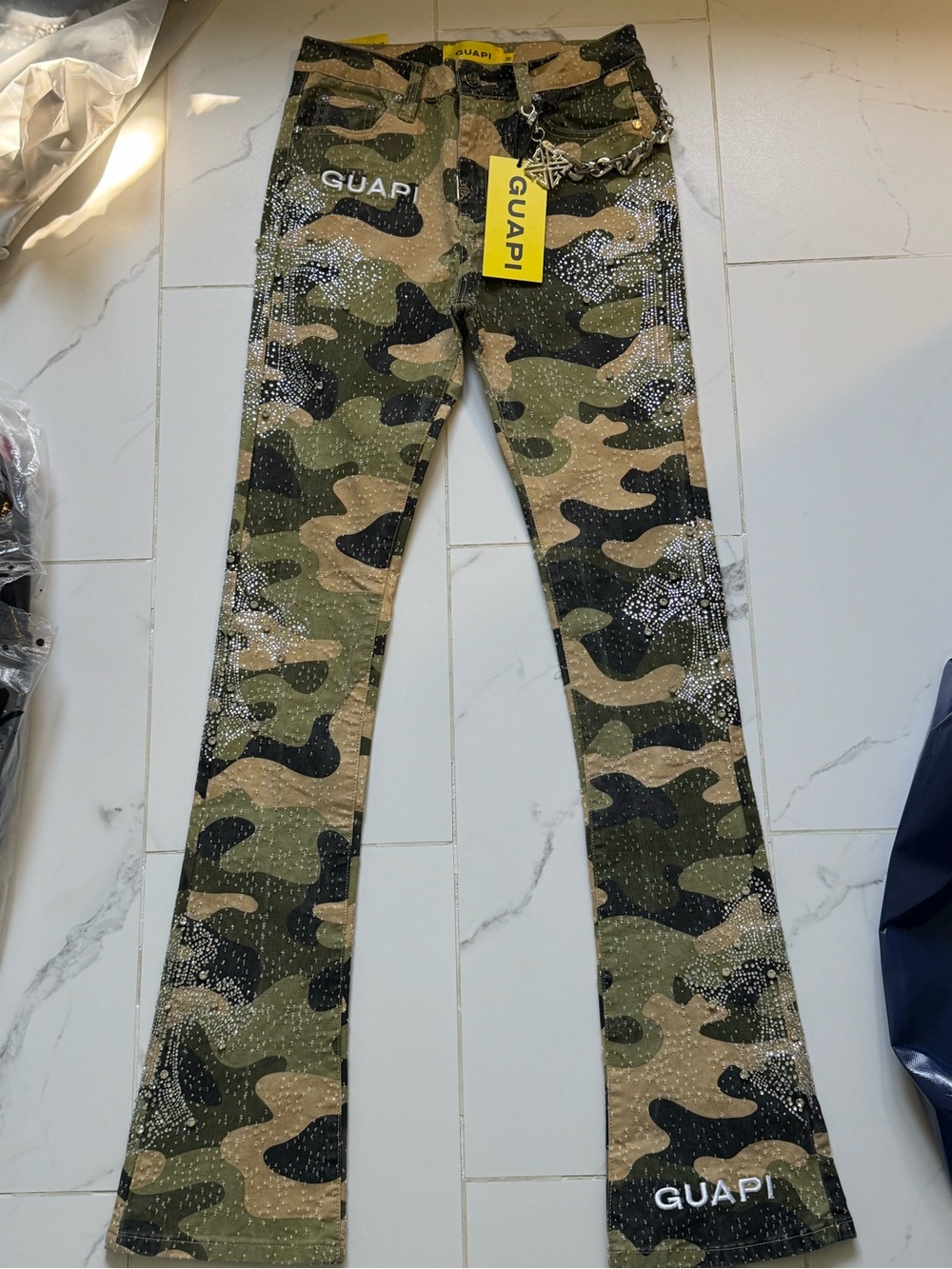 Men’s Camo Rhinestone Jeans - Green Camouflage